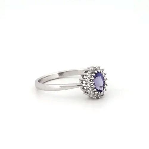 9ct White Gold Diamond Tanzanite Classic Royal Cluster Ring 9mm - 9R413