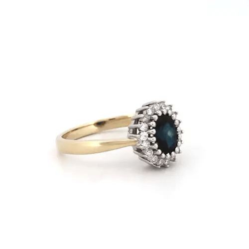 9ct Gold Diamond Blue Sapphire Classic Royal Cluster Ring 11mm - 9R421