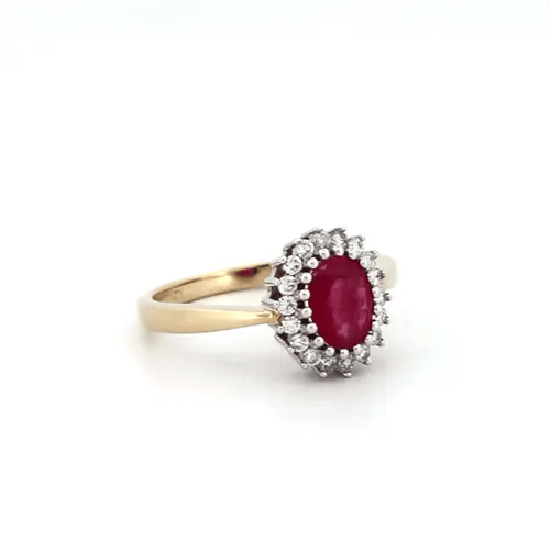 9ct Gold Diamond Red Ruby Classic Royal Cluster Ring 11mm - 9R425