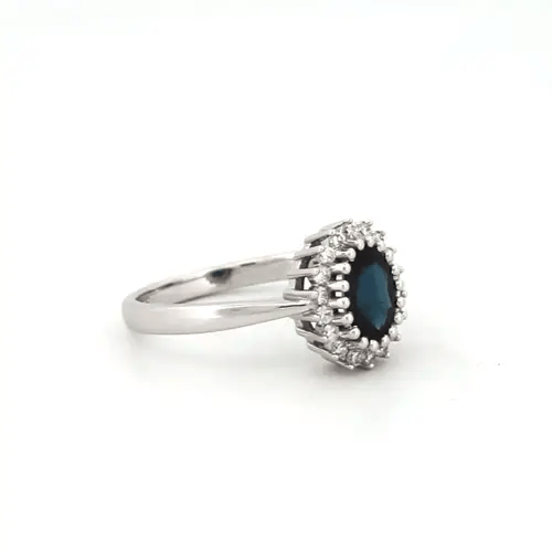9ct White Gold Diamond Sapphire Classic Royal Cluster Ring 11mm - 9R431