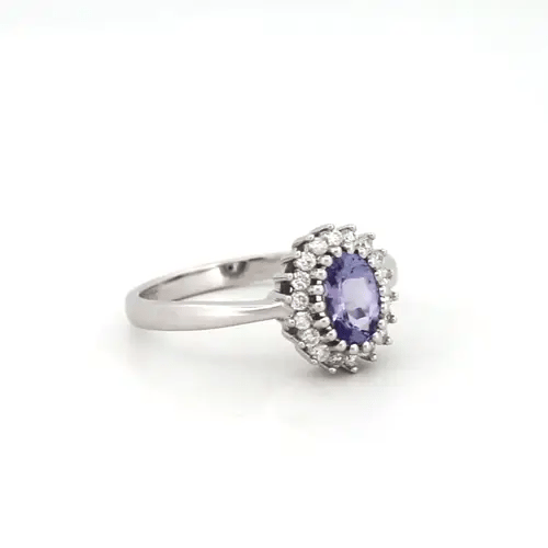 9ct White Gold Diamond Tanzanite Classic Royal Cluster Ring 11mm - 9R433
