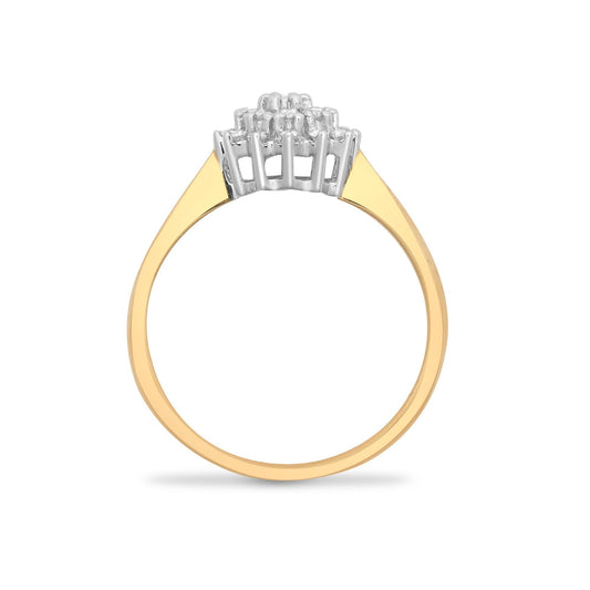 9ct Gold 0.27ct Diamond Larged Domed Classic Cluster Ring 8mm - 9R490