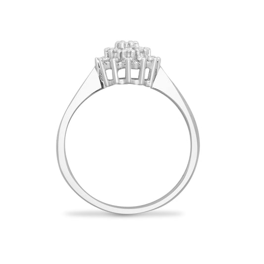 9ct White Gold 0.27ct Diamond Domed Classic Cluster Ring 8mm - 9R491