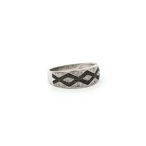 9ct White Gold 0.08ct Diamond Zig Zag Eternity Ring 7mm - 9R552