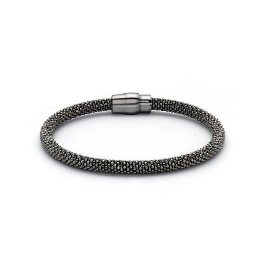 Ruthenium Black Silver Bead Magnetic Popcorn Bracelet 5mm - ABB026-Black
