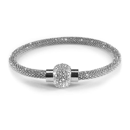 Sterling Silver CZ Beaded Magnetic Popcorn Bracelet - ABB051