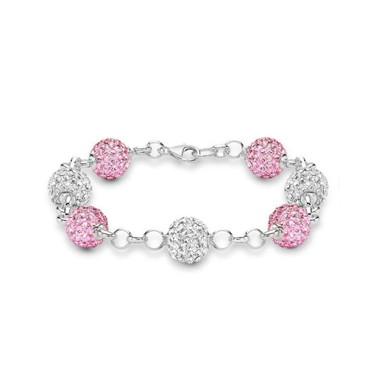 Silver Disco Ball Bracelet 10mm - Pink Crystal - ABB079A
