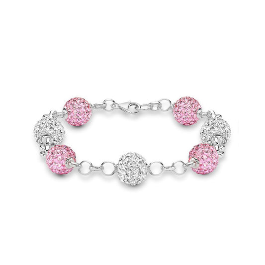 Silver Disco Ball Bracelet 10mm - Pink Crystal - ABB079A