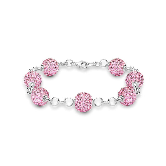 Silver Disco Ball Bracelet 10mm - Pink Crystal - ABB079B