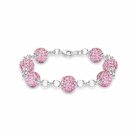 Silver Disco Ball Bracelet 10mm - Pink Crystal - ABB079B