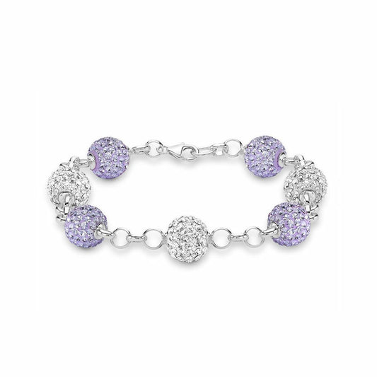 Silver Disco Ball Bracelet 10mm - Lilac Crystal - ABB079C