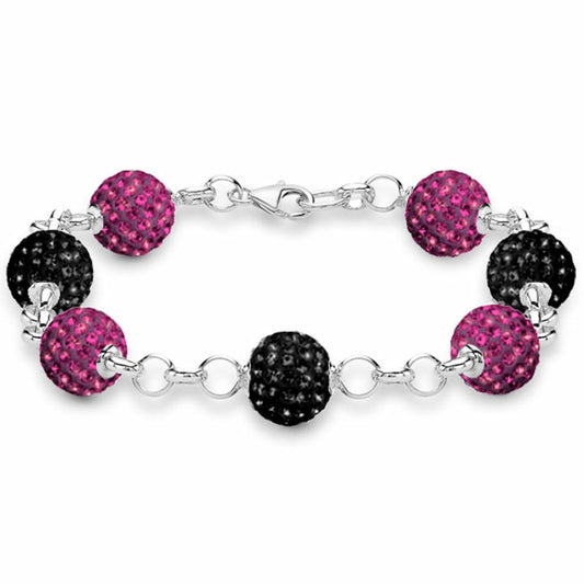 Silver Disco Ball Bracelet 10mm - Hot Pink Crystal - ABB079G