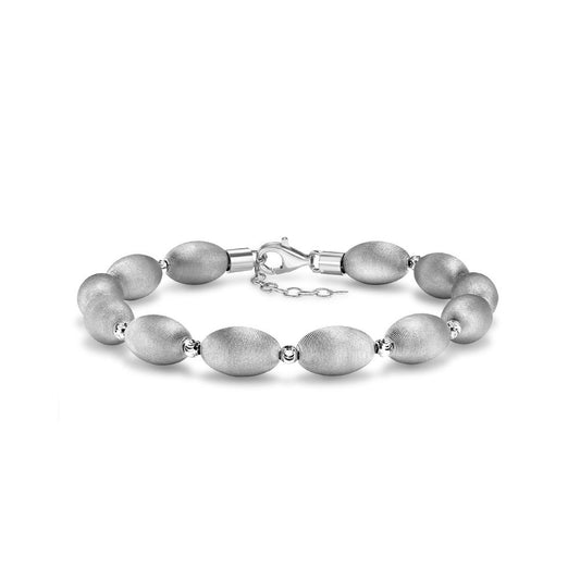 Sterling Silver Brushed Satin Oval Bead Bracelet - ABB081A