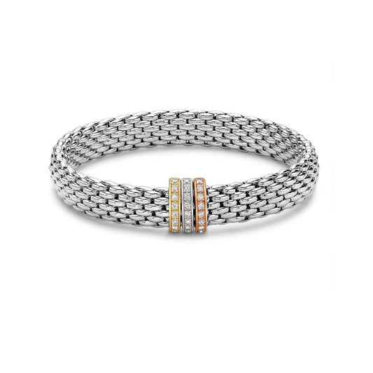 Sterling Silver CZ Flat Stretchy Charm Bracelet - ABB082B