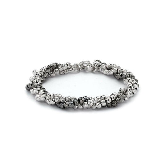 Sterling Silver Two-tone 3 Row Beads Multi-strand Bracelet - ABB092