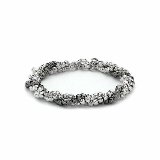 Sterling Silver Two-tone 3 Row Beads Multi-strand Bracelet - ABB092