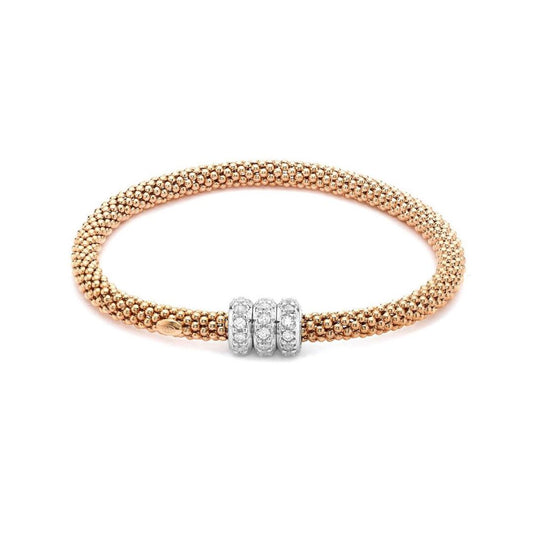 Rose Gold-plated Silver CZ Popcorn Beaded Magnetic Bracelet - ABB111B