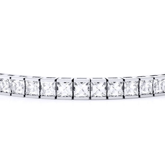 Silver CZ Square Princess Tennis Bracelet 17.00CTS 7inch 18cm - ABB114