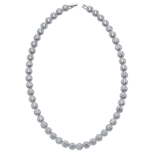 Womens Rhodium Silver CZ Halo Collarette Necklace 5mm 8mm 17" - ABB159-17