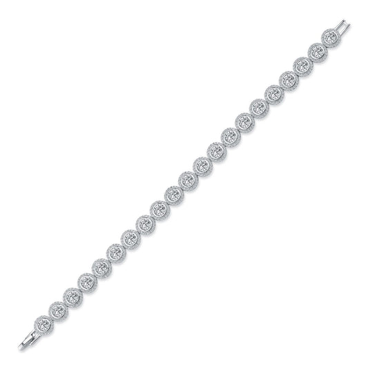 Womens Rhodium Silver CZ Halo Tennis Bracelet 5mm 8mm 7.5" - ABB159-7.5