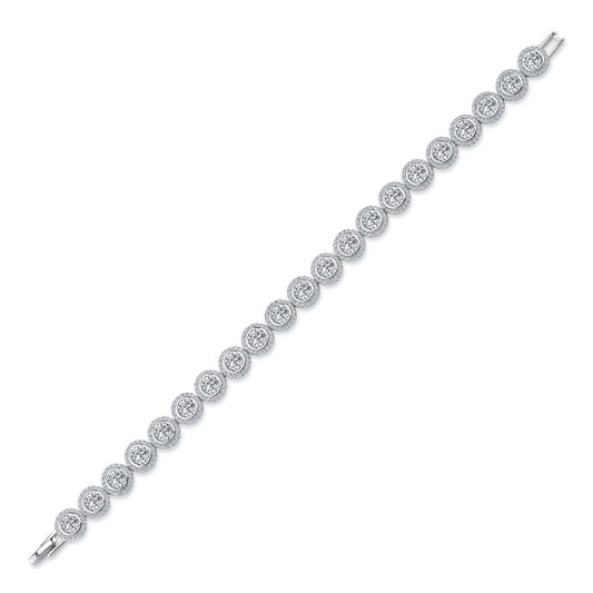 Womens Rhodium Silver CZ Halo Tennis Bracelet 5mm 8mm 7.5" - ABB159-7.5
