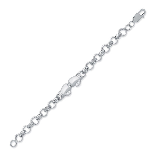 Boys Rhodium Silver CZ Boxing Glove Belcher Bracelet 7mm 6" - ABB160-6