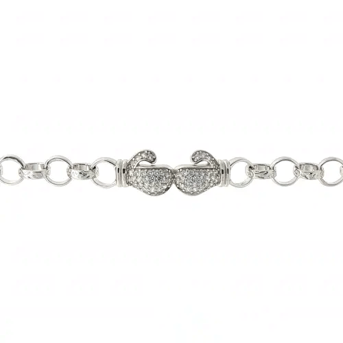 Boys Rhodium Silver CZ Boxing Glove Belcher Bracelet 7mm 6" - ABB161-6