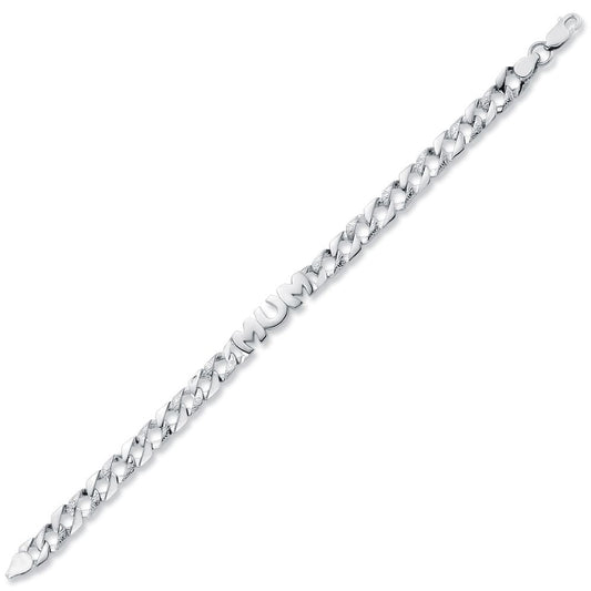 Womens Rhodium Plated Silver MUM Family Bracelet 7mm 7.5" - ABB162