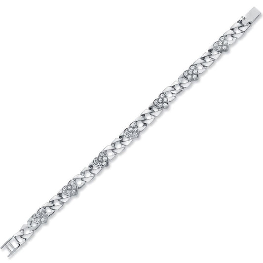 Womens Rhodium Silver CZ Love Heart Curb Bracelet 8mm 7.5" - ABB164-7.5