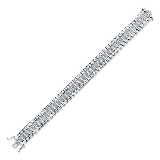 Mens Silver CZ Watch Strap Presidential Bracelet 15mm 8.5" - ABB165B-8.5