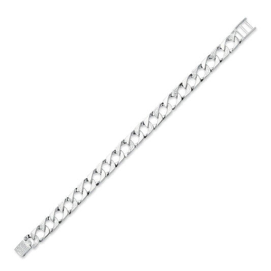 Mens Rhodium Plated Silver Lizard Scale Curb Bracelet 10mm 8.5" - ABB166A-8.5