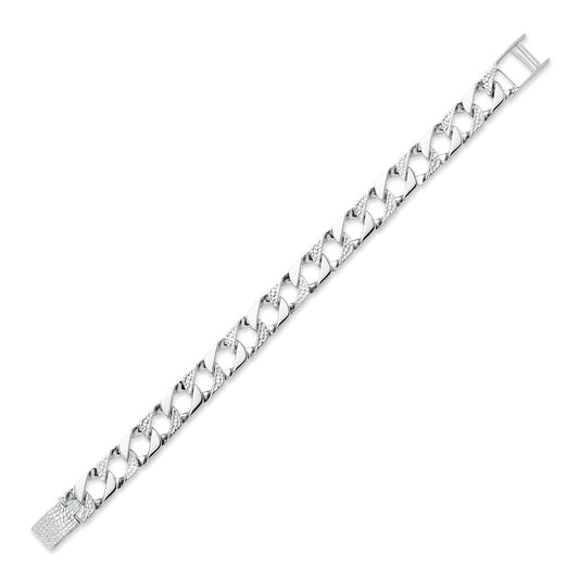Mens Rhodium Plated Silver Lizard Scale Curb Bracelet 11mm 8.5" - ABB166B-8.5