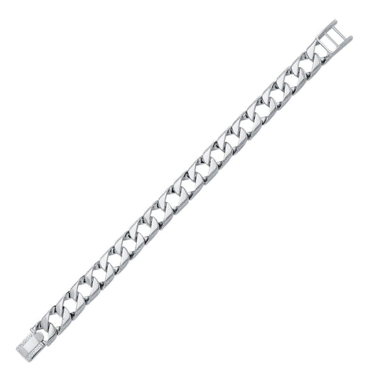 Mens Rhodium Plated Silver Lizard Edge Curb Bracelet 12mm 8.5" - ABB167B-8.5