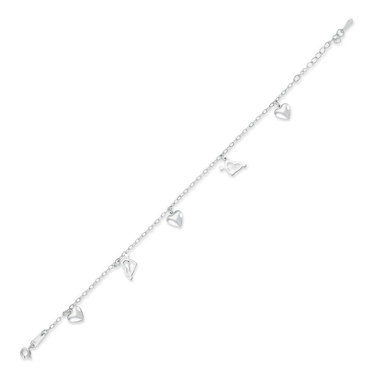 Silver Love Hearts & Arrows 2mm Charm Bracelet 7.5" - ABB170