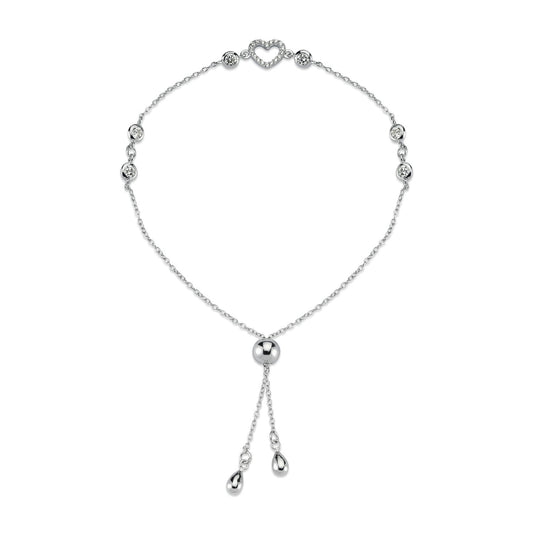 Silver CZ Love Hearts Bubbles 1mm Adjustable Slider Bracelet 8.5" - ABB171
