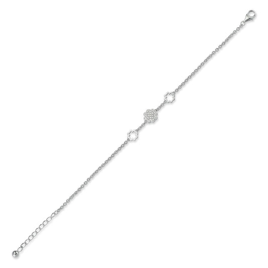 Silver CZ Lucky 4 Leaf Clover 1.1mm Charm Bracelet 7" - ABB173