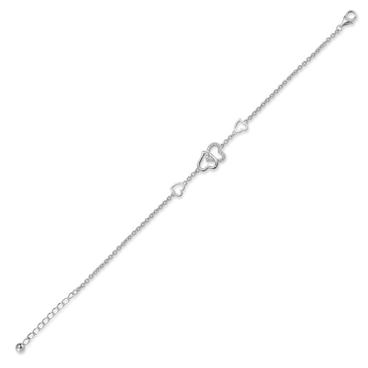 Silver CZ Entangled Love Hearts 1.1mm Charm Bracelet 7" - ABB174