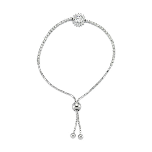 Silver CZ Sunshine Cluster Adjustable Toggle Slider Bracelet 8.5" - ABB177