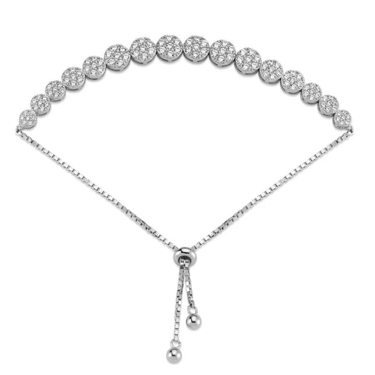 Silver CZ Cluster Pebbles 1.2mm Adjustable Slider Bracelet 8.5" - ABB178