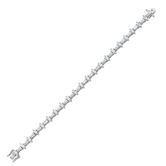 Silver Marquise Baguette CZ Horizontal Vertical Bracelet 7.5" - ABB179