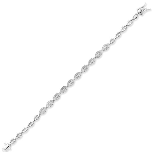 Silver CZ Lil n Large Pave Outline Almond Link Bracelet 8" - ABB180