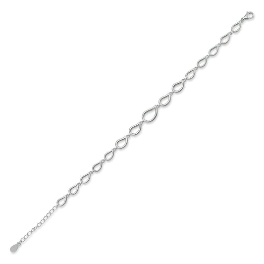 Silver Raindrop Tears of Joy Outline Link Bracelet 7" - ABB182