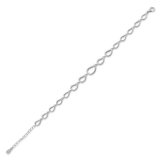 Silver Raindrop Tears of Joy Outline Link Bracelet 7" - ABB182