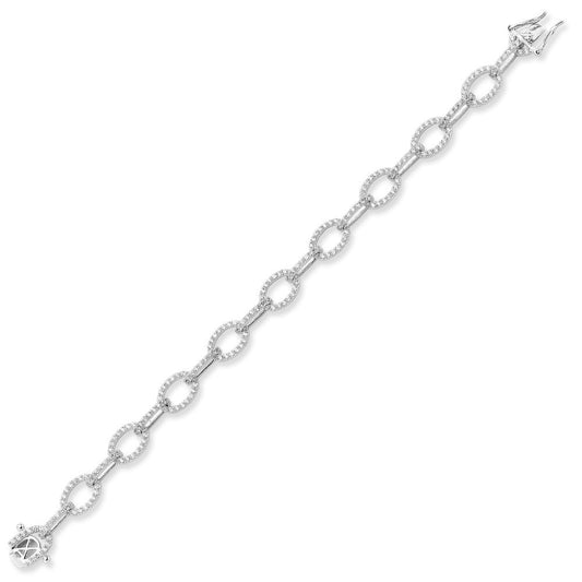 Sterling Silver CZ Flat Oval Belcher Link Bracelet 7.5" - ABB186