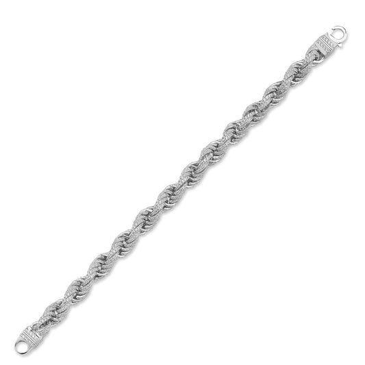 Mens Silver CZ Chunky Fizzy Candy Twist Rope Chain Bracelet 8.5" - ABB190
