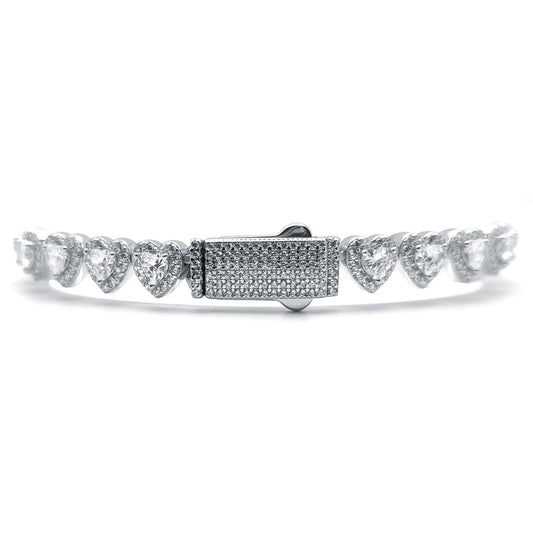 Silver Heart CZ Sweetie Halo Love Hearts Line Bracelet 7.5" - ABB192