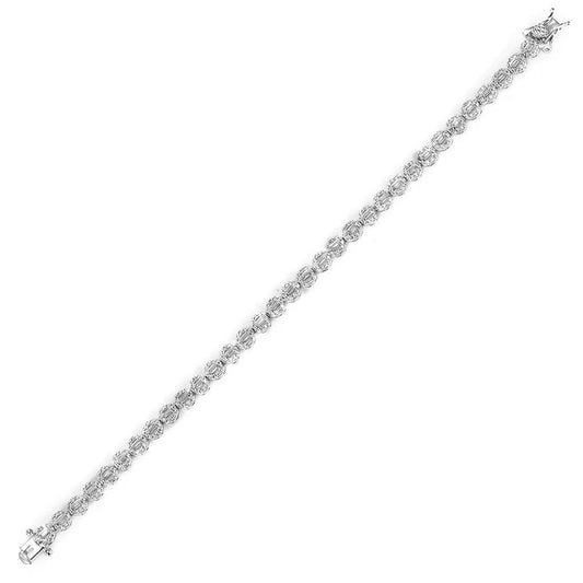 Silver Baguette CZ Sweetie Halo Round Hoop Line Bracelet 7" - ABB193