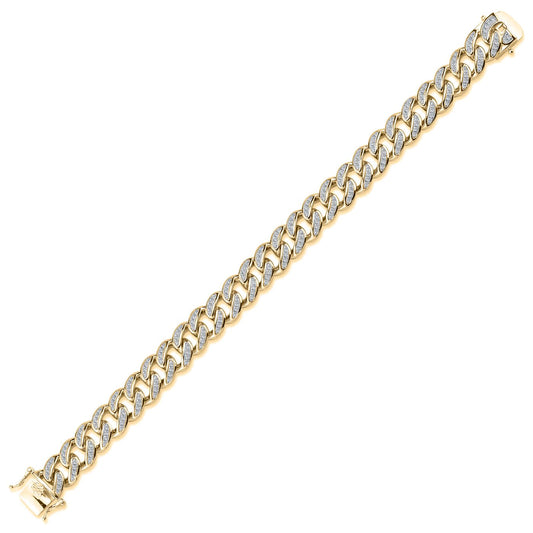 Men's Gold-Plated Silver Round CZ Cuban Curb Link Chain Bracelet - ABB197-GP