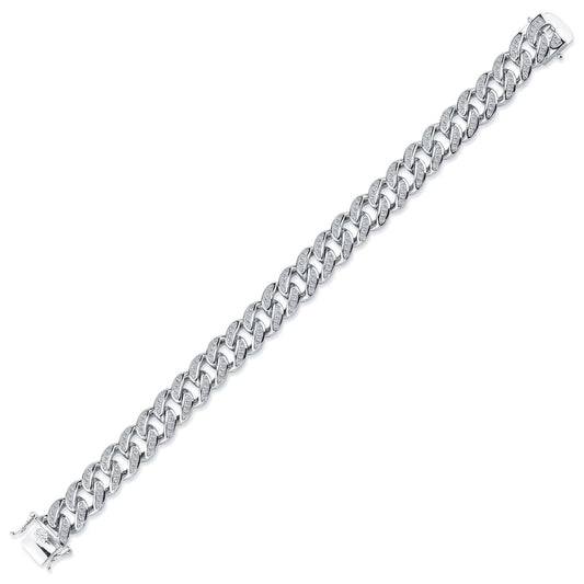 Men's Silver Round CZ Cuban Curb Link Chain Bracelet - ABB197