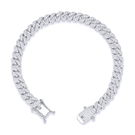 Silver CZ Encrusted Cuban Curb 6mm Chain Bracelet 7.75" 195mm - ABB198-7.5